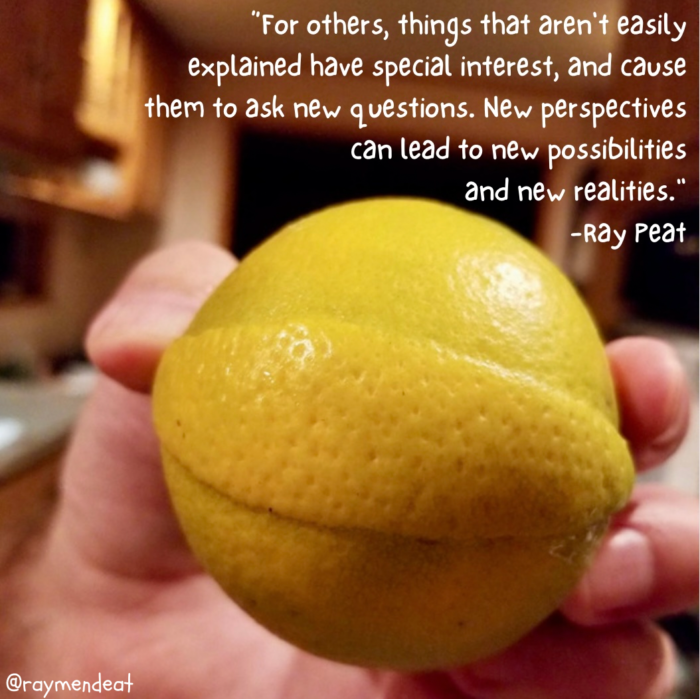 "For others, things that aren't easily explained have special interest, and cause them to ask new questions. New perspectives can lead to new possibilities and new realities. -Ray Peat