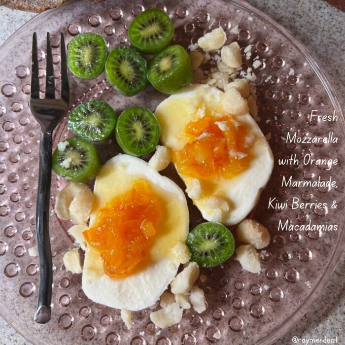 Fresh Mozzarella with Orange Marmalade, Kiwi Berries & Macadamias