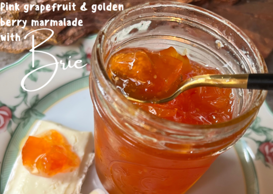 Pink grapefruit & goldenberry marmalade with brie