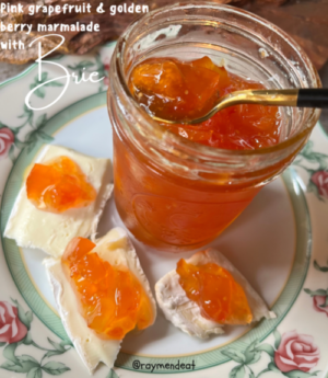 Pink grapefruit & goldenberry marmalade with brie