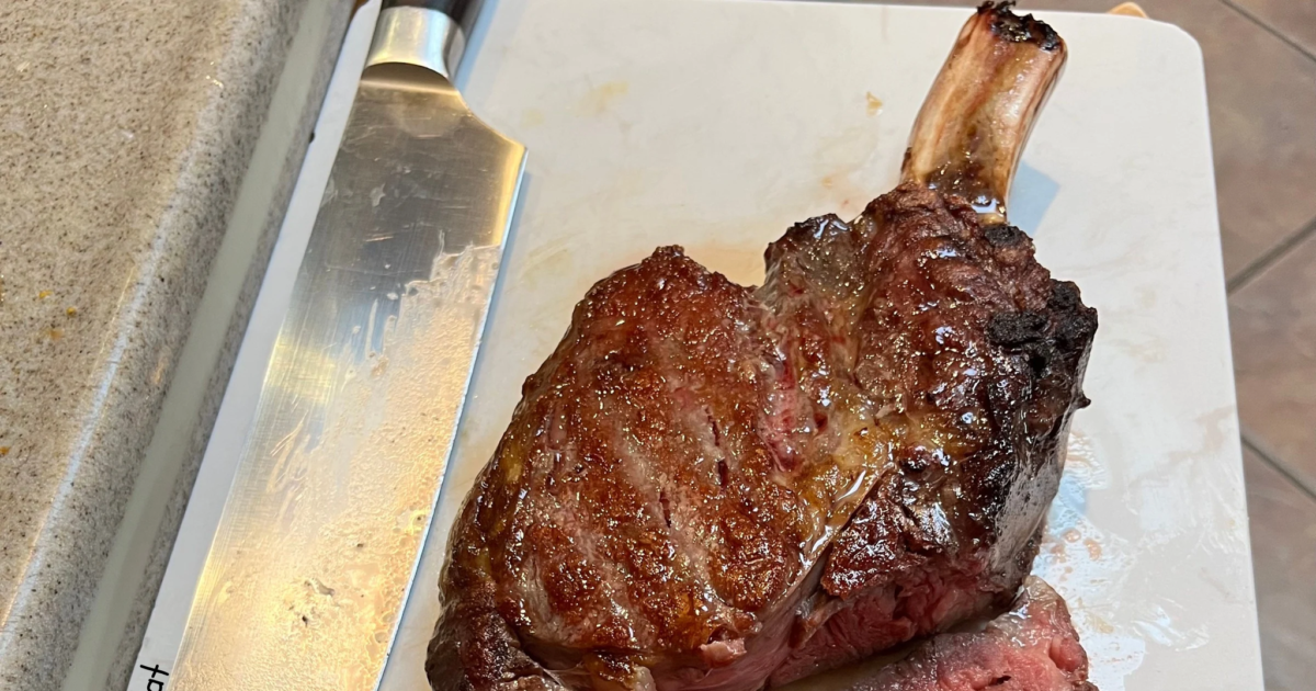 Reverse Sear Ribeye Cowboy Steak