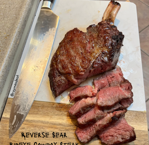 Reverse Sear Ribeye Cowboy Steak