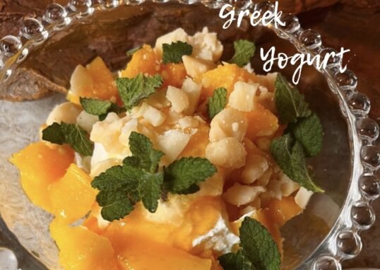 Greek Yogurt with Mango, Honey, Macadamias & Strawberry Mint