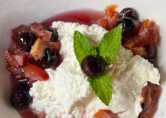 Dried Greek Yogurt & Cottage Cheese with Blueberry Orange Marmalade Sauce